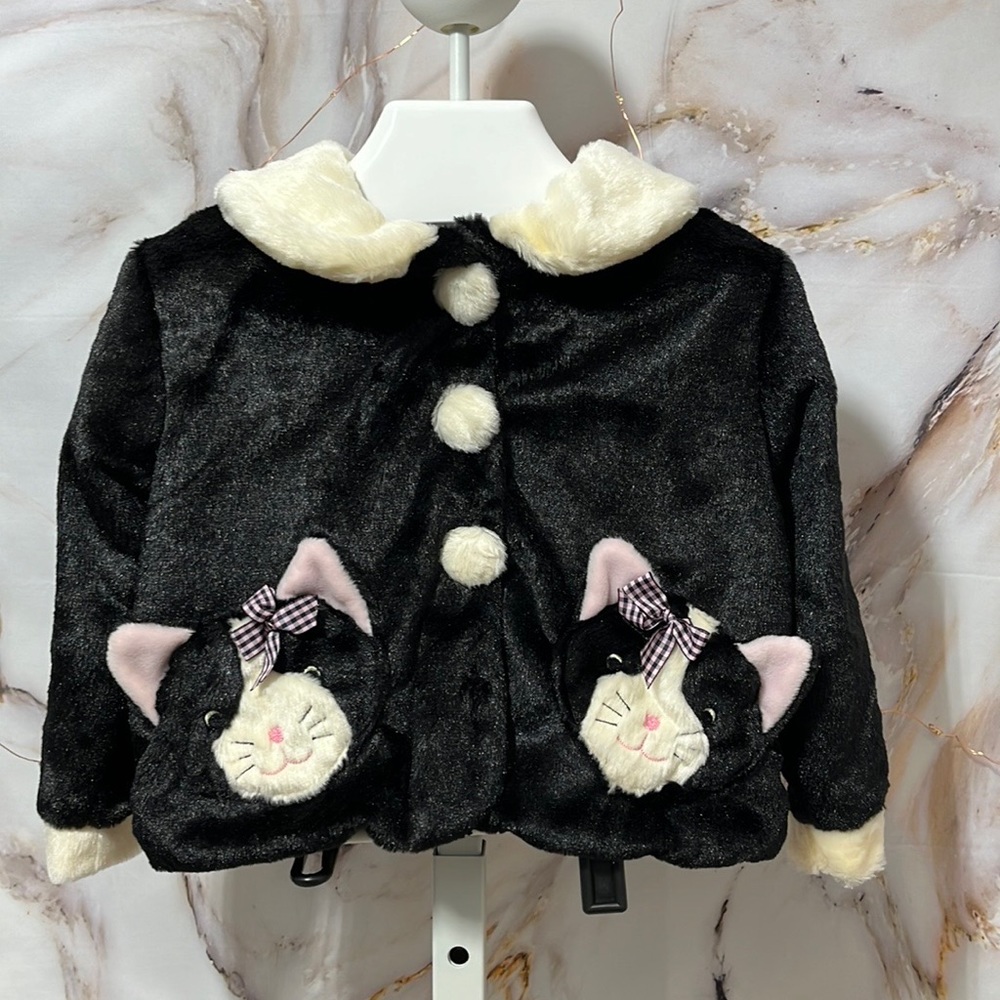 Fuzzy Wear Kitty Jacket Long Sleeve Button Up Black Size 12 - 18 M - Picture 1 of 10